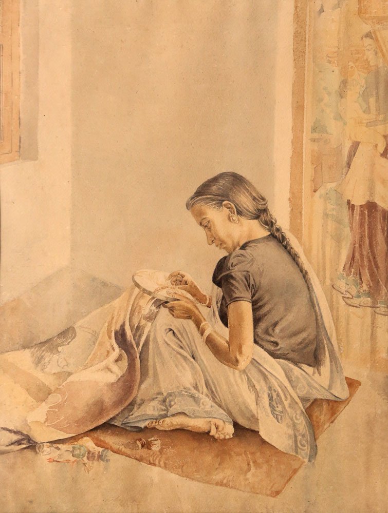 Tapestry maker at work (Portrait of Wife)