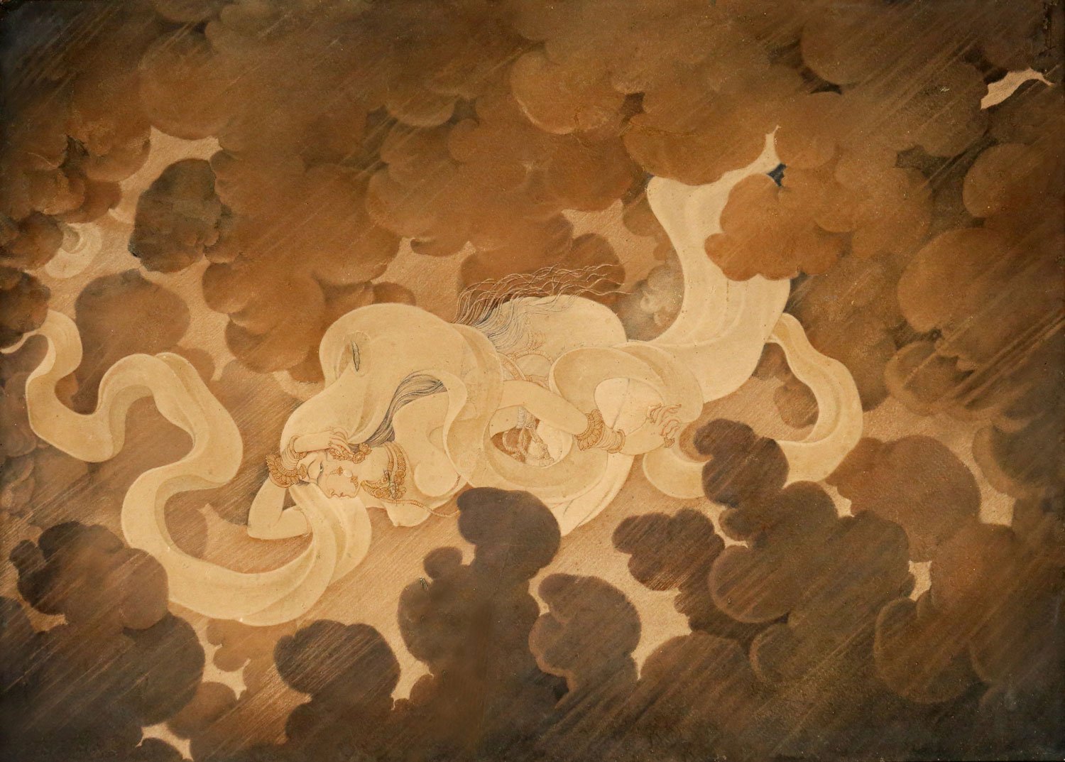 Lightening, Water colour wash on paper by Sukhivr Sanghal
