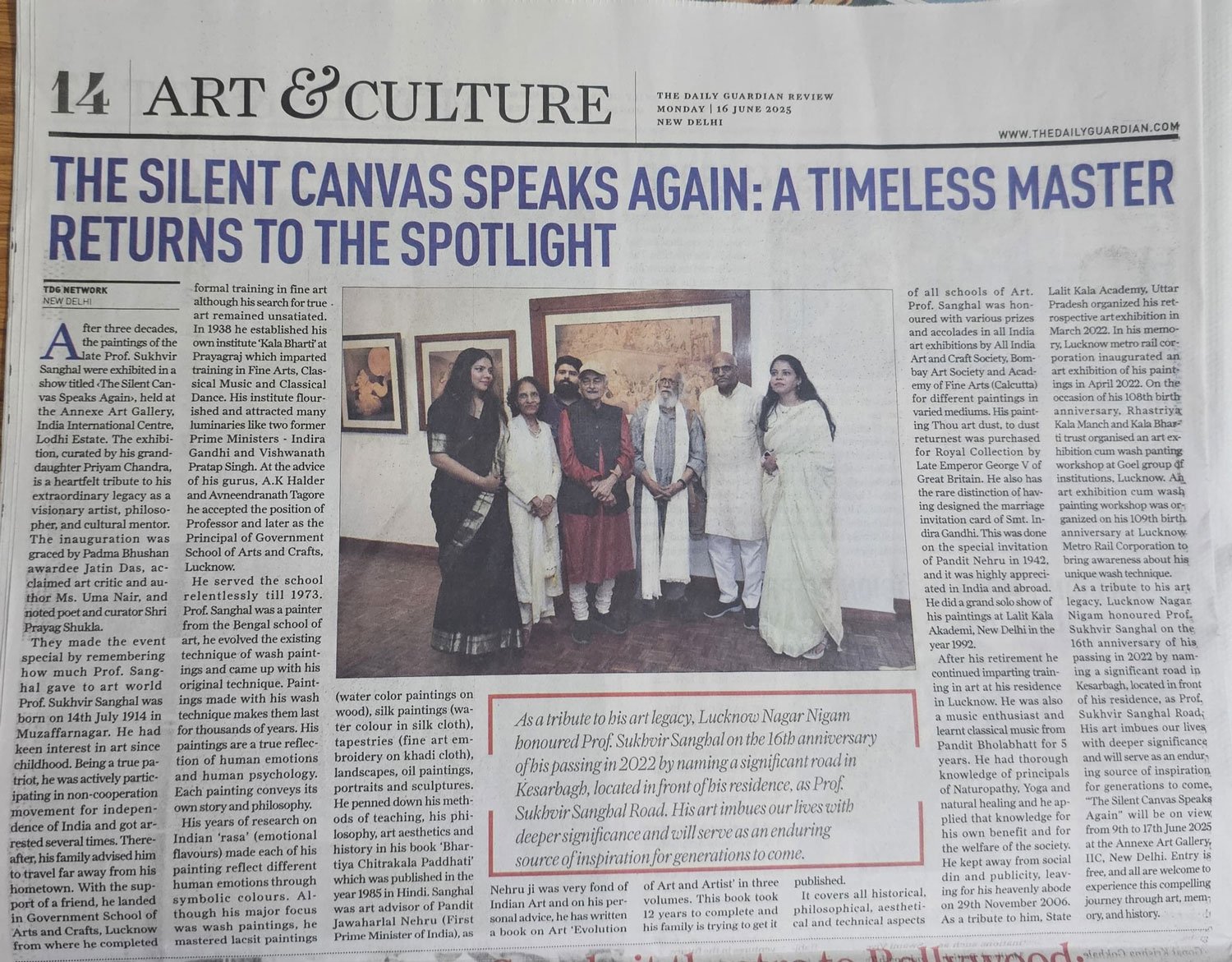 Prof. Sukhvir Sanghals in Media